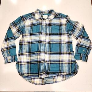 American Eagle AEO Teal Plaid Boyfriend Fit Button Down Flannel Women's Small S